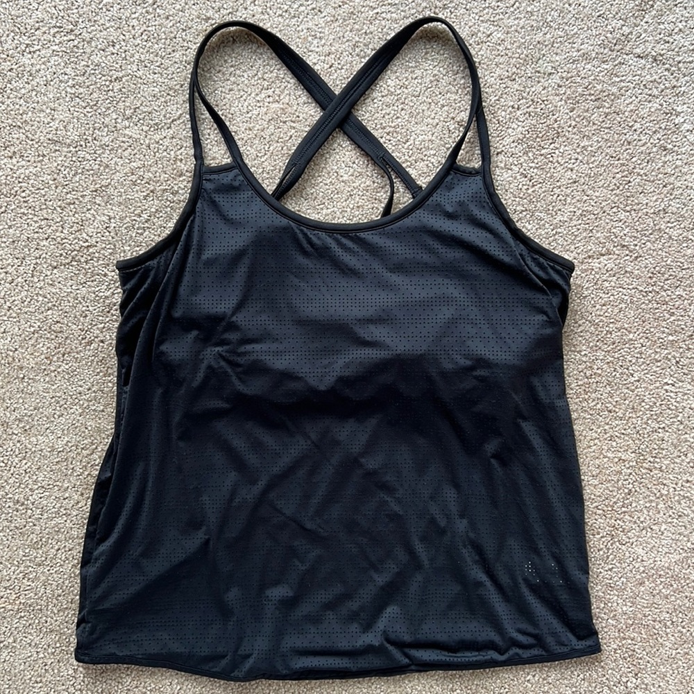 Black Athleta tank with built in sports bra